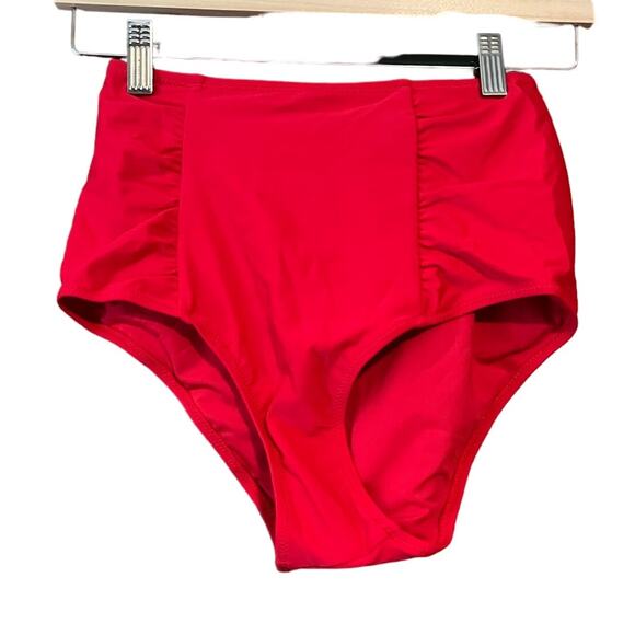 NWT Aerie Women's High Waist Full Coverage Ruched Sides Bikini Bottom Red Size S - Picture 1 of 8